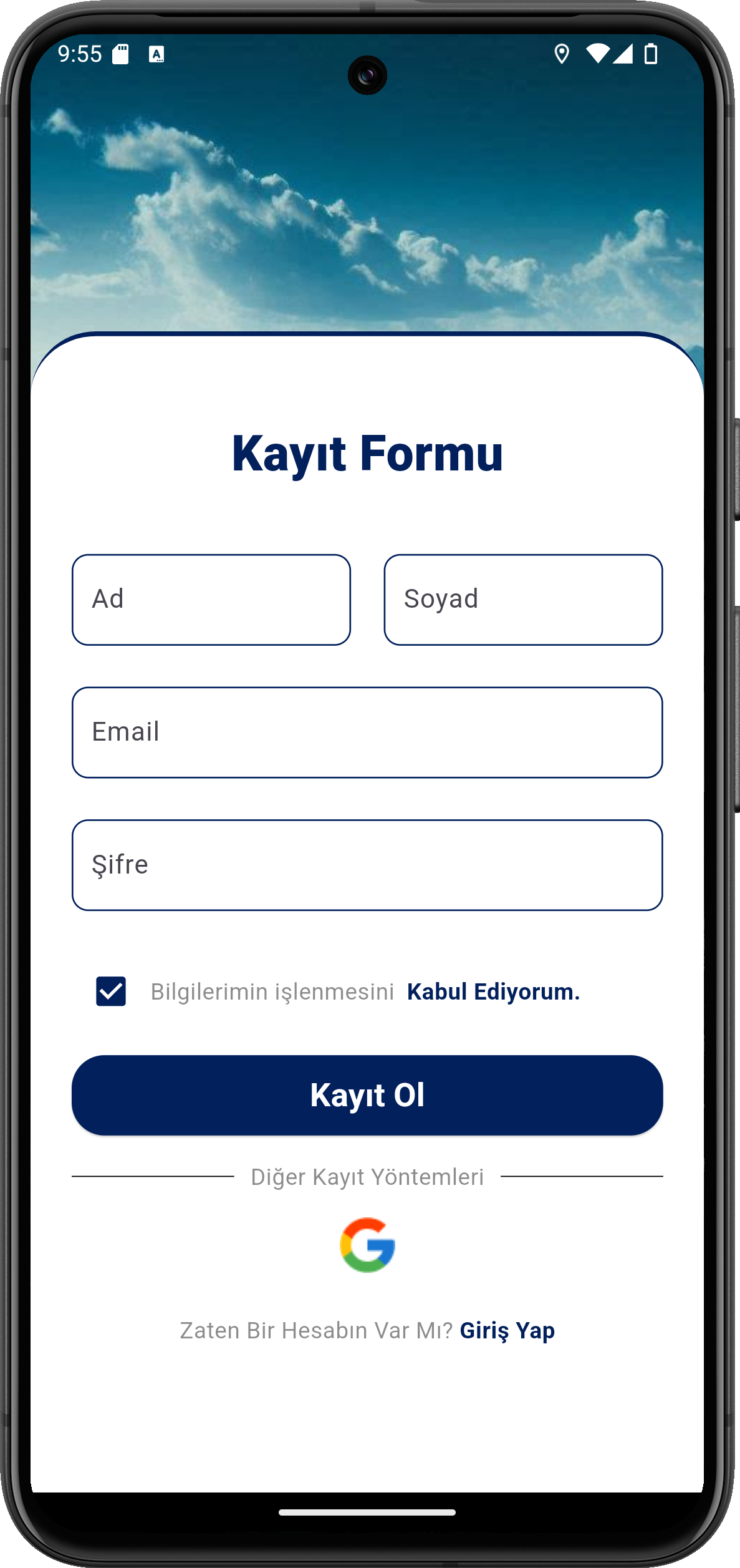 Giriş/Kayıt Ekranı